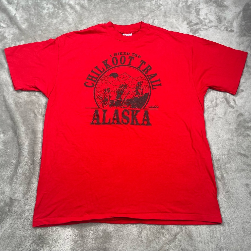 Vintage Alaska Chilkoot Trail Tee Mens XL Single Stitch Made in USA Red S/S